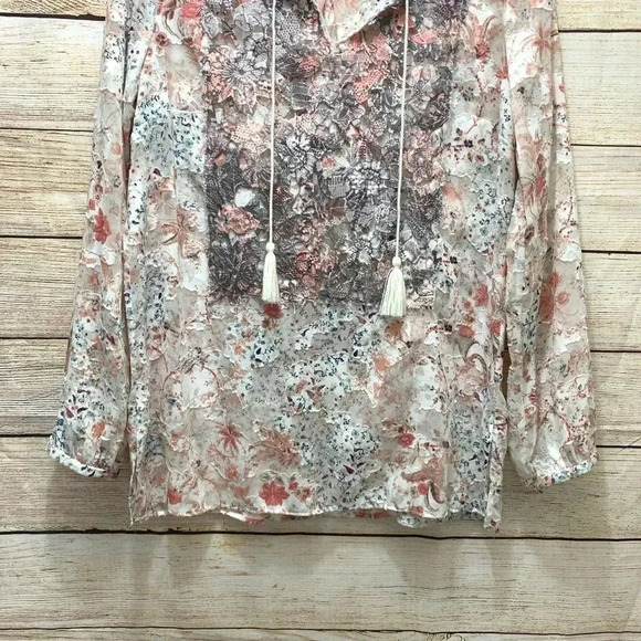 T Tahari Cierra Floral Print Blouse Split Neck - Picture 4 of 12